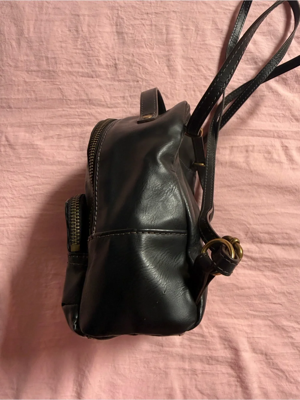 Fossil Black Leather Small backpack/crossbody with Gold Hardware